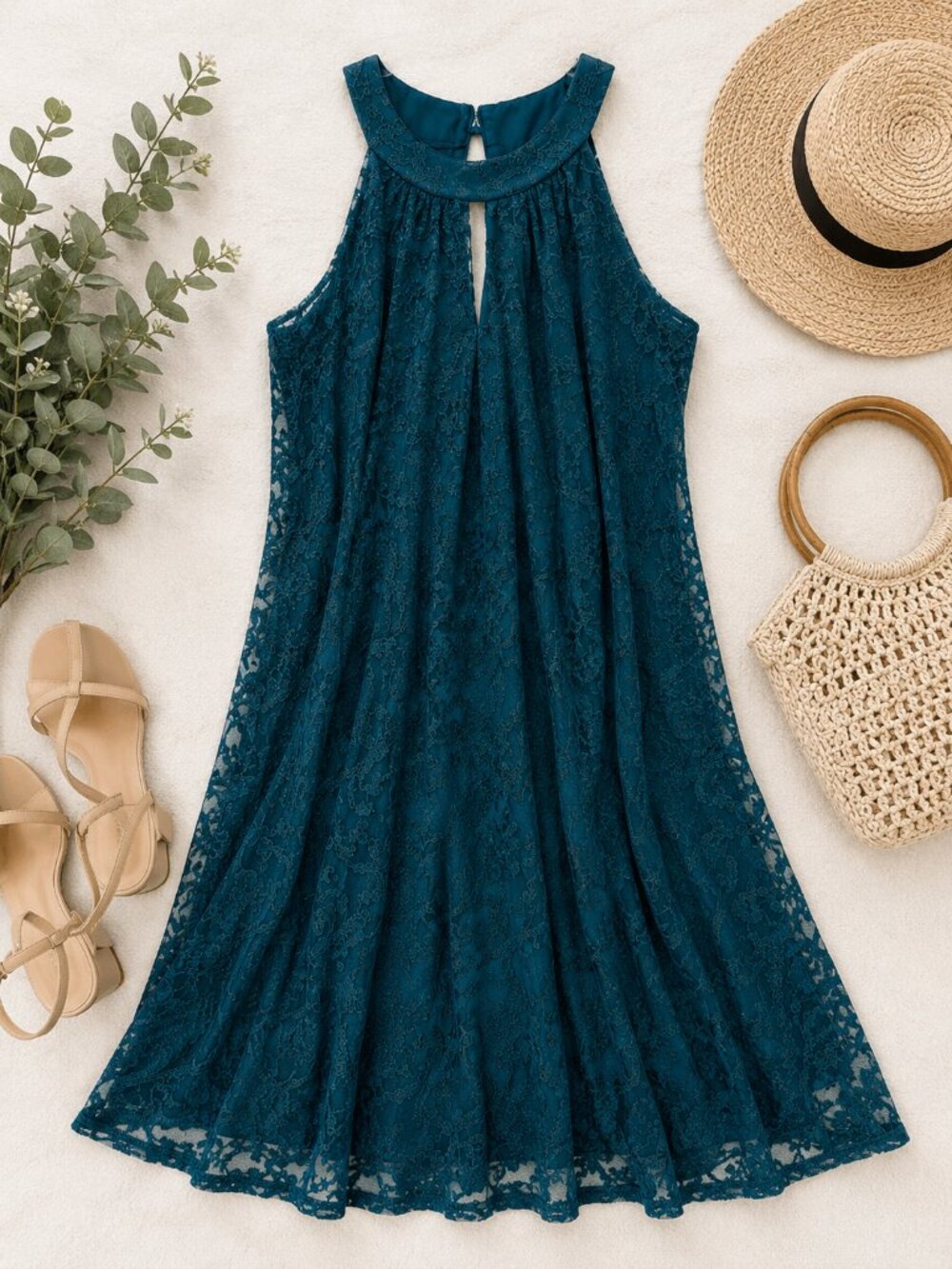 J Gee Teal Lace Keyhole Swing Dress Size 1X